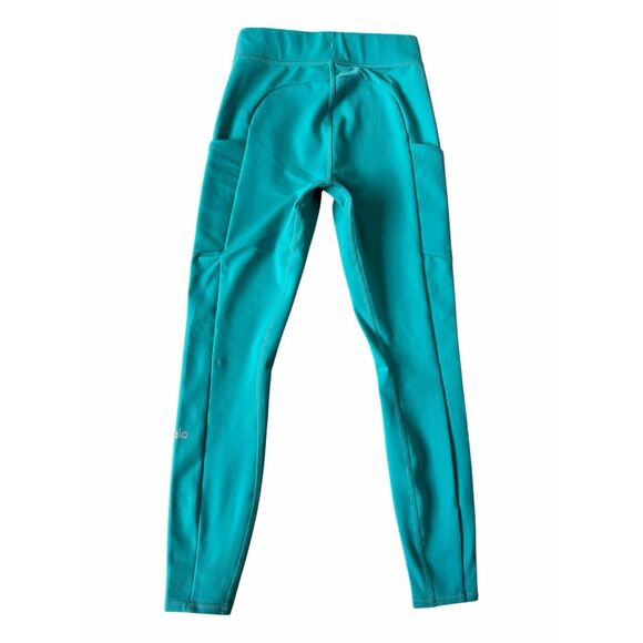 Alo Yoga Leggings 7/8 High Waist Checkpoint Drawstring Green Teal XS - Picture 2 of 7